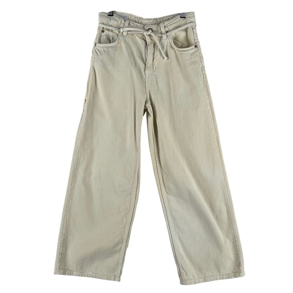 Zara Girls Wide Leg High Waist Jeans Size 11-12 Ecru Cream Drawstring Cotton